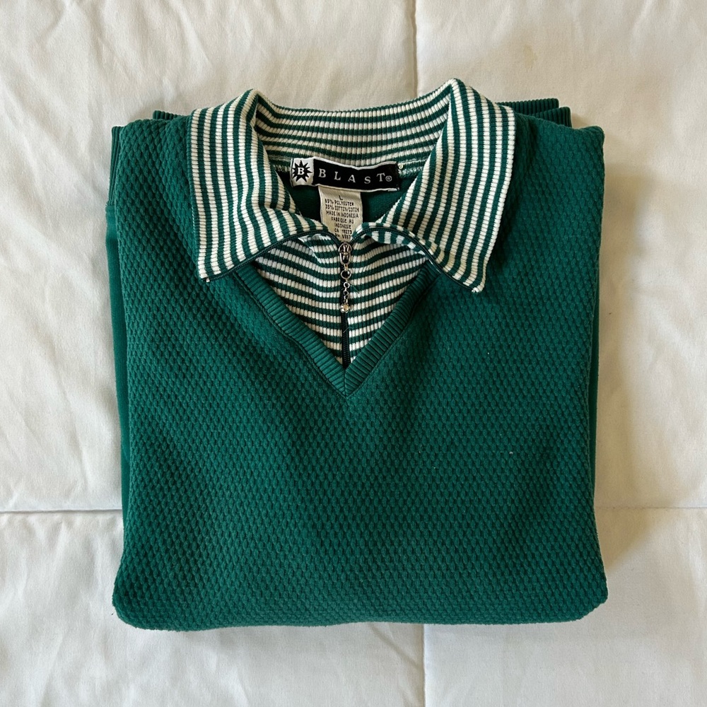 Vintage ‘80s Blast green double collared sweatshirt with quarter zip